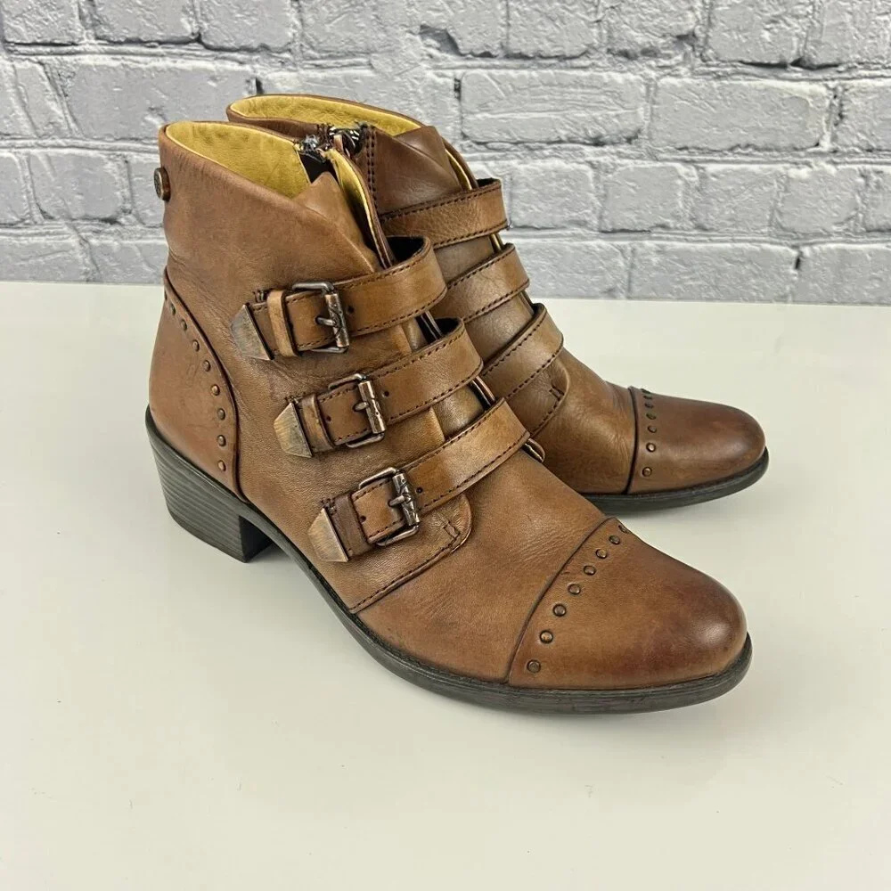 Bussola Ankle Boots 3 Strap‎ Booties Antique Brown Size 39 8/8.5 M